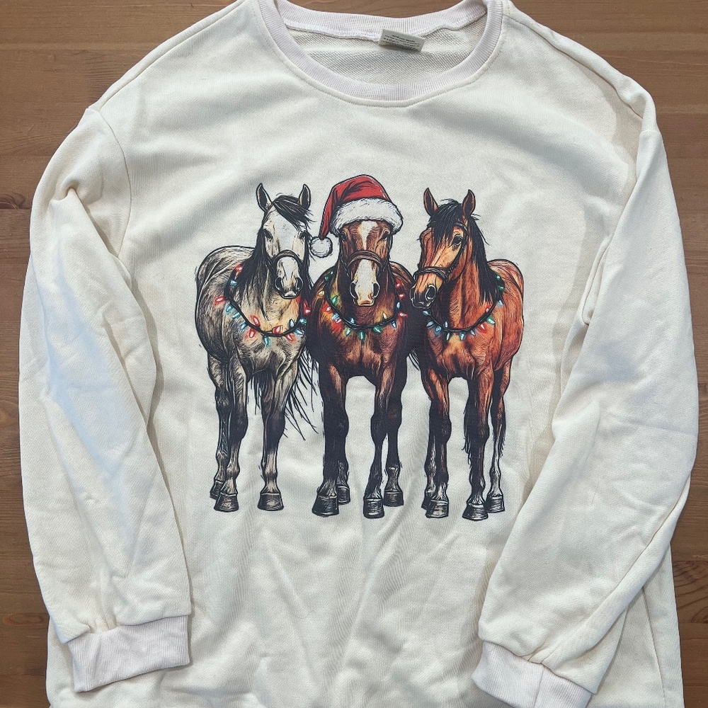 Christmas horse sweatshirt cream